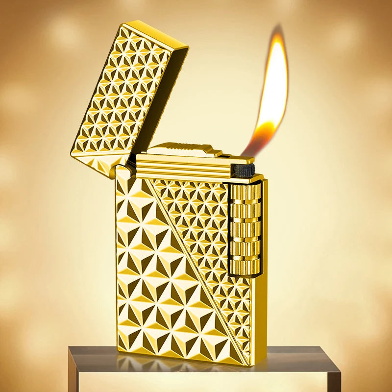 New Vintage Grinding Wheel Loudspeaker Lighter Diamond Texture Oblique Fire Inflatable Lighter Men's High end Gift