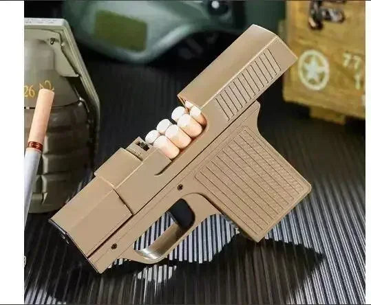 Unusual Pistol Style Lighters Cigarette Case Jet Turb Torch Lighter Capacity 10PCS Cigarette Windproof Cigar Lighter Man's Gift