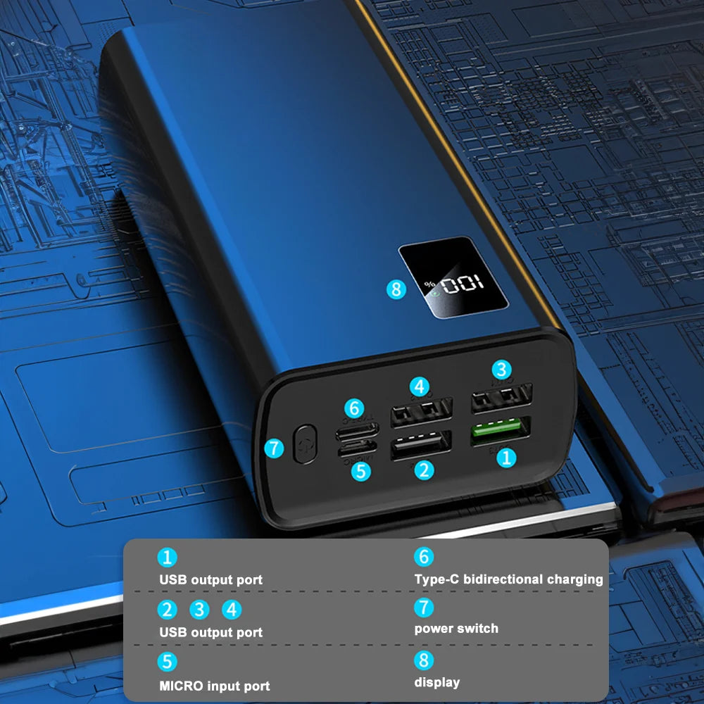 Travel Power Bank 50000mAh With 5 Outputs & 2 input High Capacity External Battery Bank for iPhone Samsung Galaxy