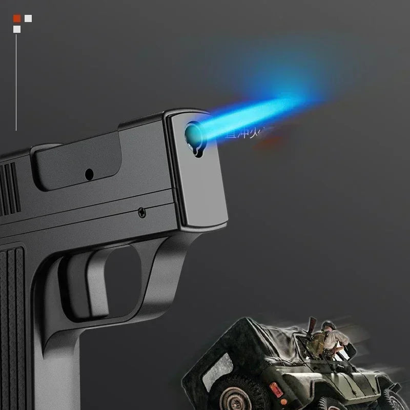 Unusual Pistol Style Lighters Cigarette Case Jet Turb Torch Lighter Capacity 10PCS Cigarette Windproof Cigar Lighter Man's Gift