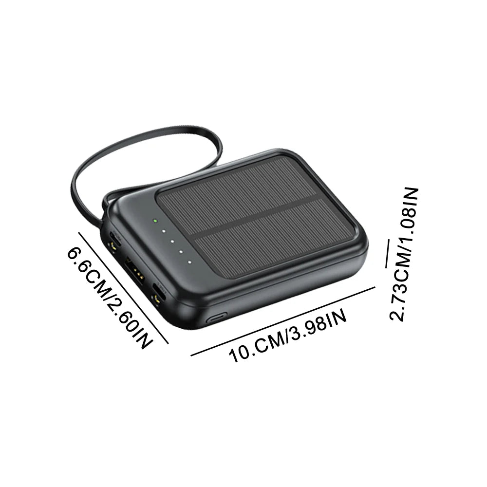 20000mAh Solar Power Bank Fast Charging Built in 4 Cables Portable External Battery Charger with Flash Light for Mobile Phones