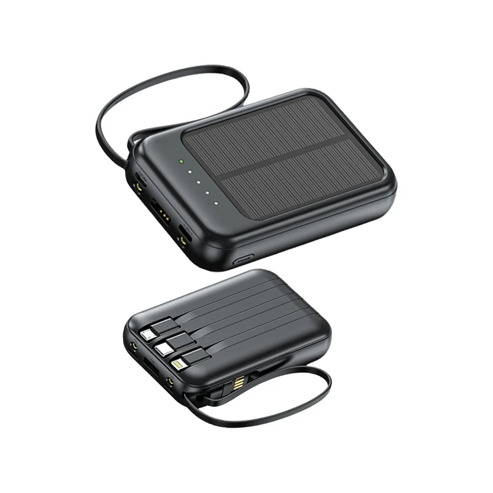 20000mAh Solar Power Bank Fast Charging Built in 4 Cables Portable External Battery Charger with Flash Light for Mobile Phones