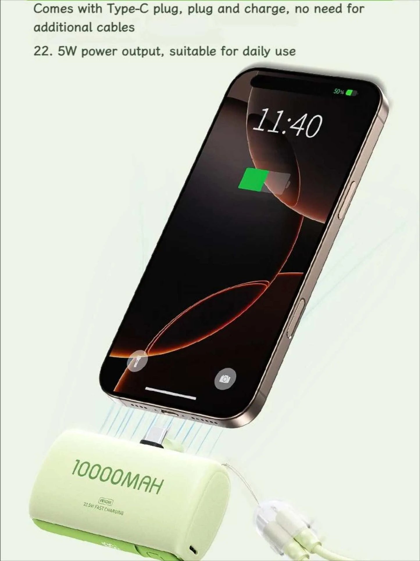 10000mAh Power Bank PD 22.5W Fast Charging with Integrated Type-C & Lightning Cable LED Display Stand, Black