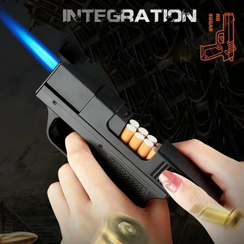 Unusual Pistol Style Lighters Cigarette Case Jet Turb Torch Lighter Capacity 10PCS Cigarette Windproof Cigar Lighter Man's Gift