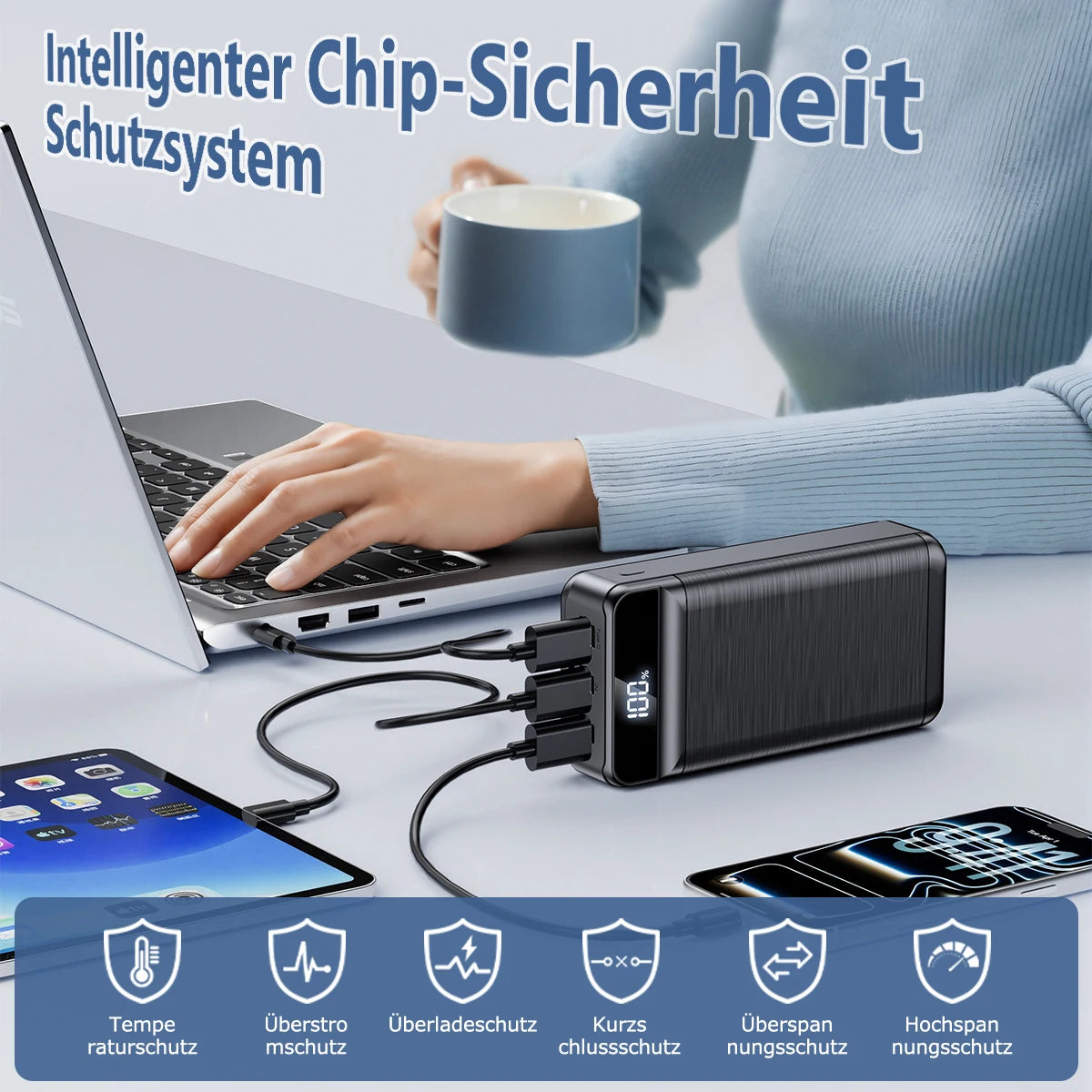 22.5W 60000mAh Power Bank QC PD3.0 Fast Charging Large External Battery Capacity Power Station with Flashlight For iPhone 17 Xiaomi Samsung Outdoor Use