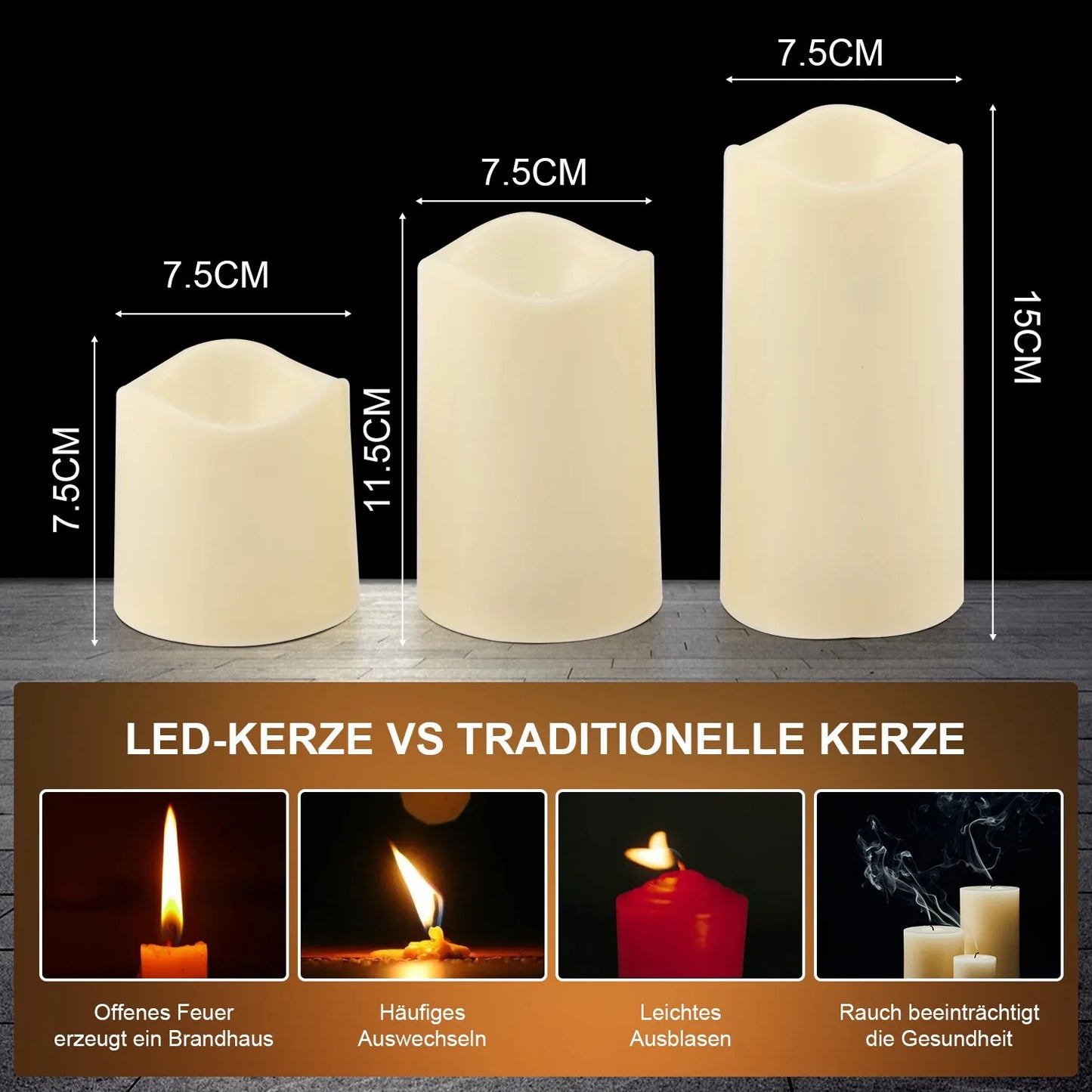 3er LED Kerzen Set mit Fernbedienung & Timer