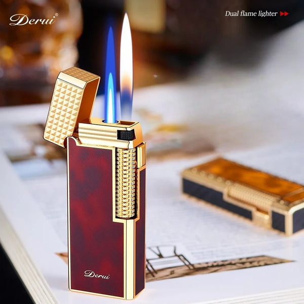 DERUI New Narrow Version Gas Lighter, Dual Flame Switching, Exquisite and Compact, Metal, Grinding Wheel, Gift for Men and Women