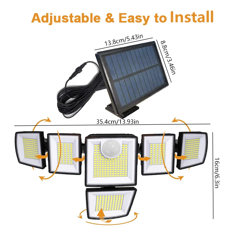 496 LED Solar Strahler mit Bewegungsmelder – IP65 Außenleuchte mit Fernbedienung