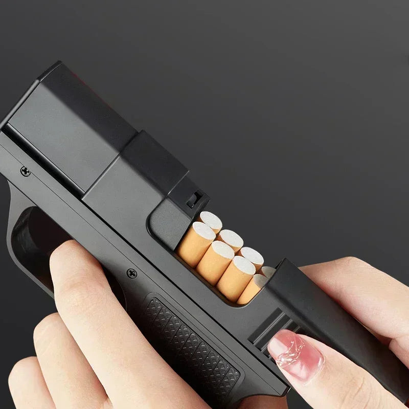 Unusual Pistol Style Lighters Cigarette Case Jet Turb Torch Lighter Capacity 10PCS Cigarette Windproof Cigar Lighter Man's Gift