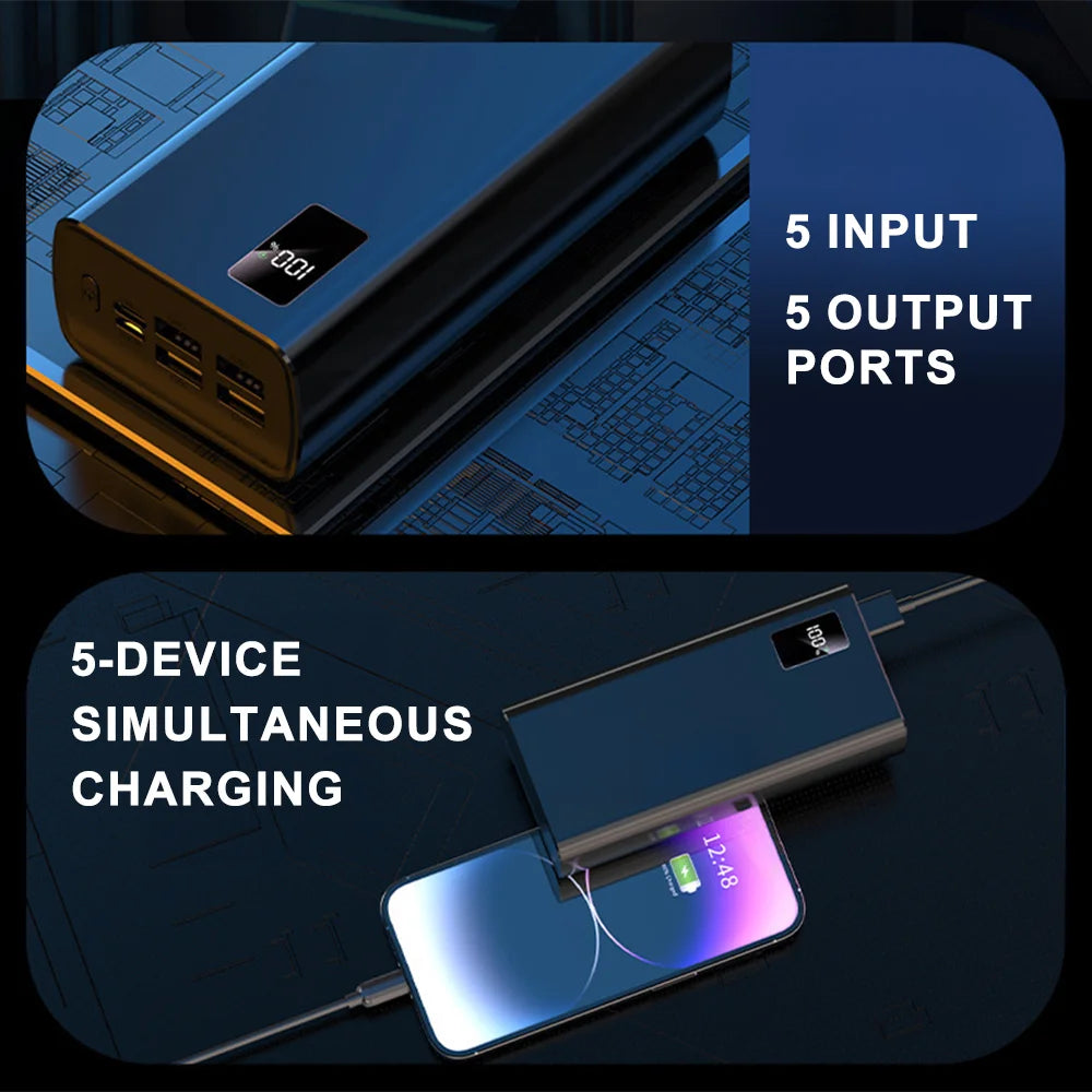 Travel Power Bank 50000mAh With 5 Outputs & 2 input High Capacity External Battery Bank for iPhone Samsung Galaxy