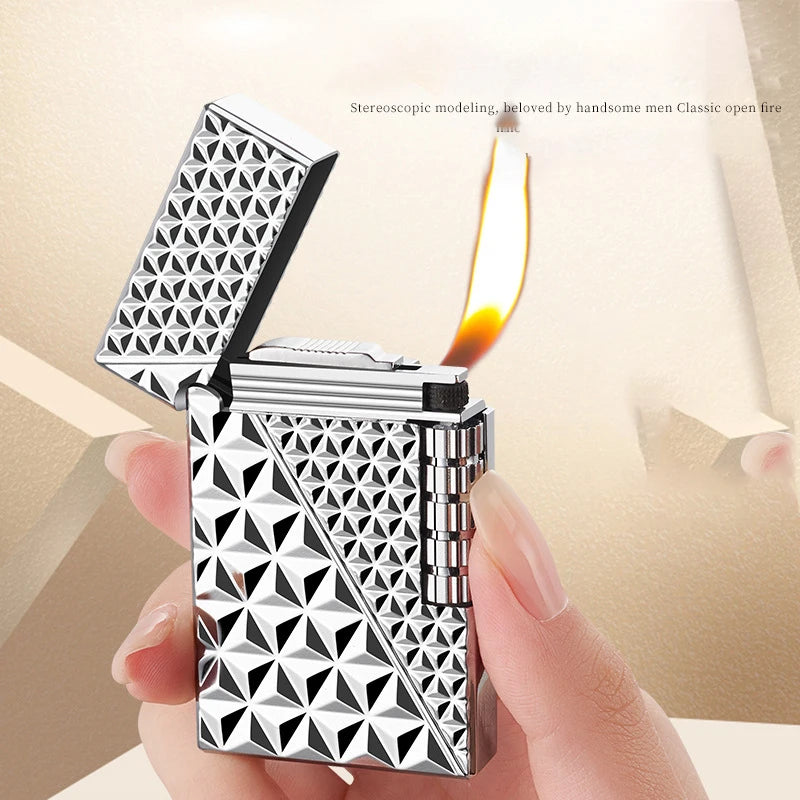 New Vintage Grinding Wheel Loudspeaker Lighter Diamond Texture Oblique Fire Inflatable Lighter Men's High end Gift