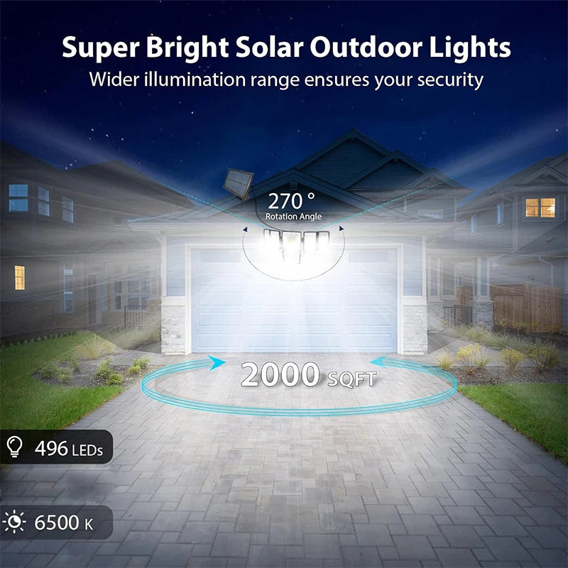 496 LED Solar Strahler mit Bewegungsmelder – IP65 Außenleuchte mit Fernbedienung