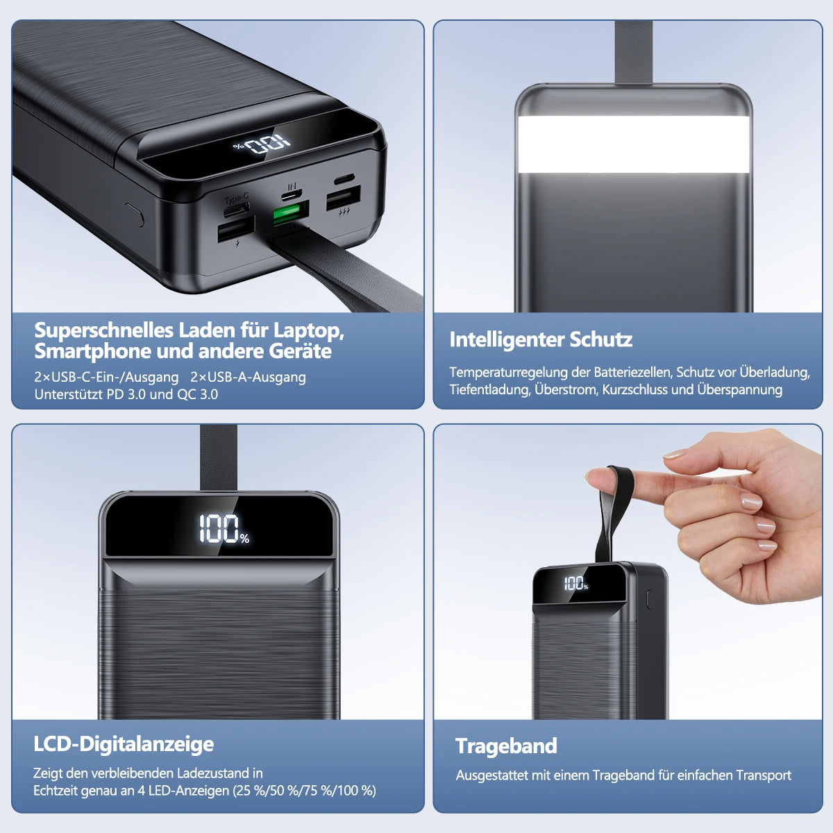 22.5W 60000mAh Power Bank QC PD3.0 Fast Charging Large External Battery Capacity Power Station with Flashlight For iPhone 17 Xiaomi Samsung Outdoor Use