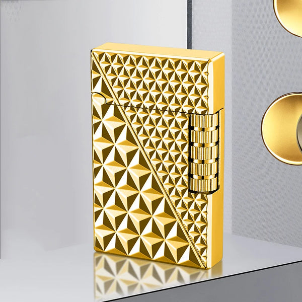 New Vintage Grinding Wheel Loudspeaker Lighter Diamond Texture Oblique Fire Inflatable Lighter Men's High end Gift