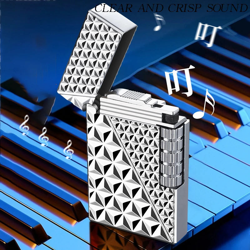 New Vintage Grinding Wheel Loudspeaker Lighter Diamond Texture Oblique Fire Inflatable Lighter Men's High end Gift