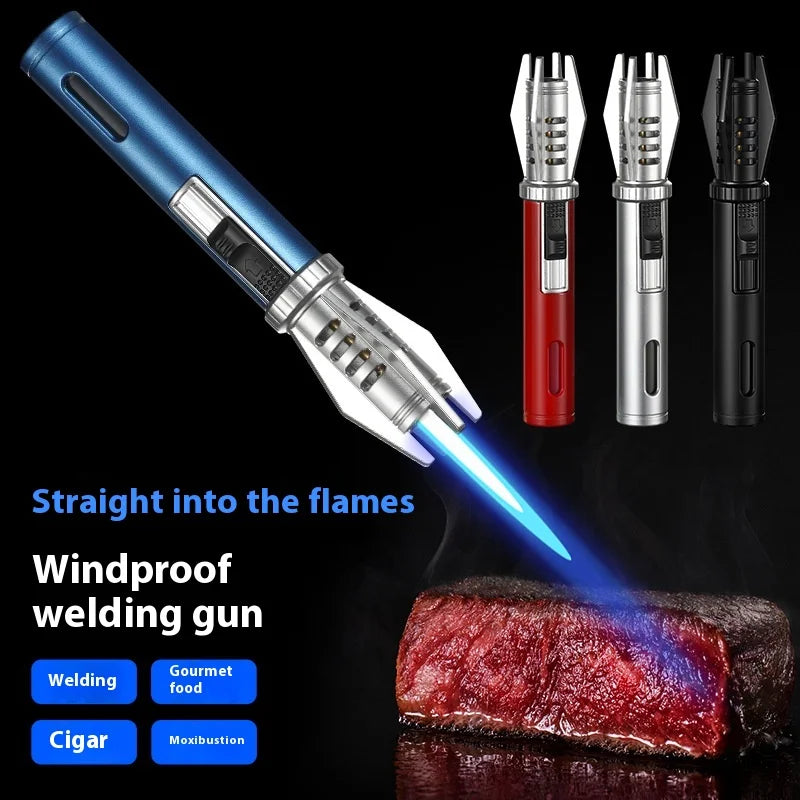 Powerful Metal Gas Lighter Windproof Kitchen Cooking Torch Flame Jet Barbecue Smoking Accessories Cigar Lighters Men's Gift
